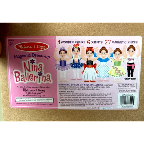 MELISSA & DOUG Nina Ballerina Deluxe 30 Piece Magnetic Dress Up Doll Ballet Toy - Picture 4 of 6